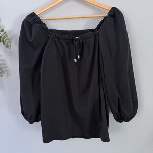 Elizabeth James Blouse Balletcore Black Gothic Puff Sleeve Off Shoulder Tie